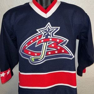 Columbus Blue Jackets Jersey Youth Large Navy Blue V Neck 3/4 Sleeves NHL Koho
